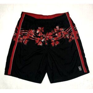 Nike Swim Trunks Board Shorts Mens XL Red Black Lined Logo Surfer Beach 34 x 8.5